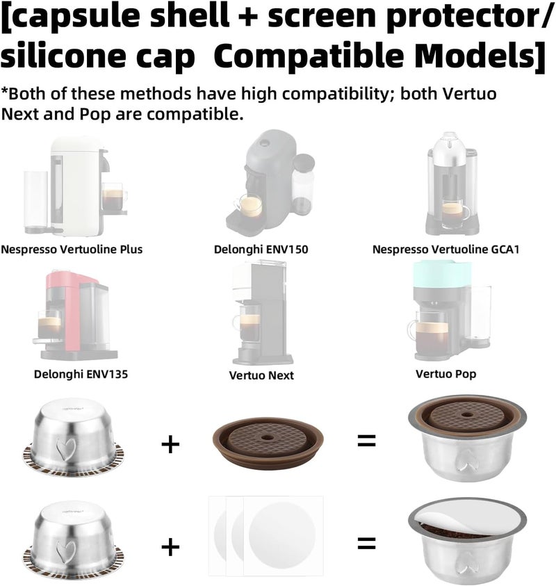 XIHIRCD Reusable Pods for Nespresso Vertuo Machine, Stainless Steel 230ml Refillable Coffee Capsule Set with 1 Silicone Lid, 1 Spoon, 1 Brush Coffee Accessories for Nespresso - Image 2